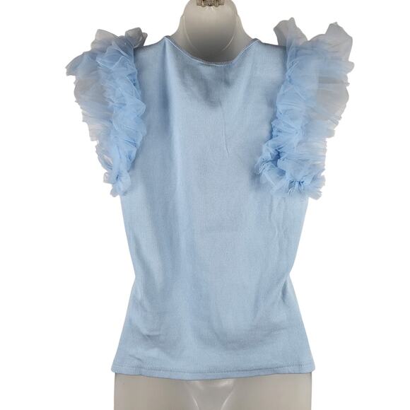 Anthropologie DOLAN TULLE Ruffled Ribbed Knit Tank Top in Blue S NWOT $78 - Picture 4 of 5